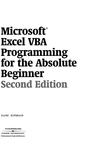 Cover of Microsoft Excel VBA Programming for the Absolute Beginner