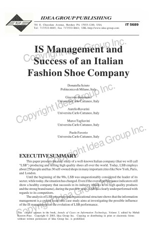 Cover of Is Management and Success of an Italian Fashion Shoe Company