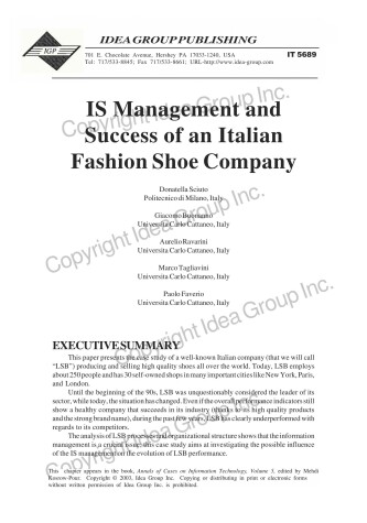 Book cover for Is Management and Success of an Italian Fashion Shoe Company