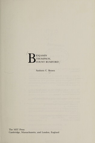 Cover of Brown: Benjamin Thompson Count Rumford (Paper)