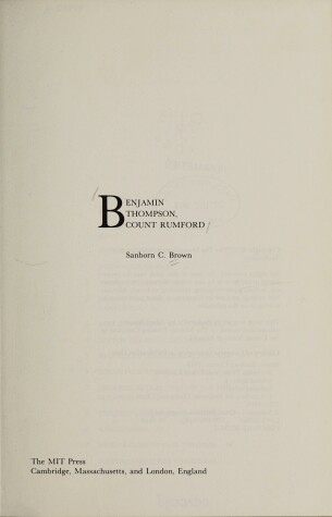 Book cover for Brown: Benjamin Thompson Count Rumford (Paper)
