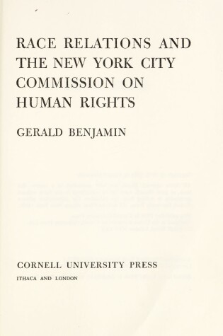 Cover of Race Relations and the New York City Commission on Human Rights