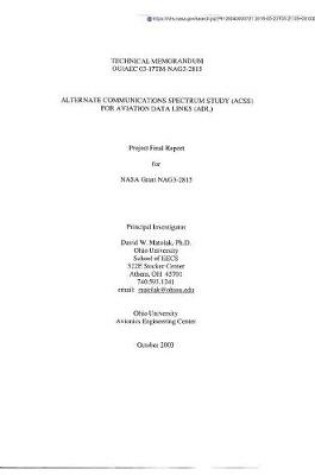 Cover of Alternate Communications Spectrum Study (Acss) for Aviation Data Links (Adl)