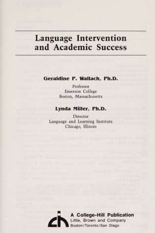 Cover of Language Intervention and Academic Success