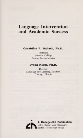 Book cover for Language Intervention and Academic Success