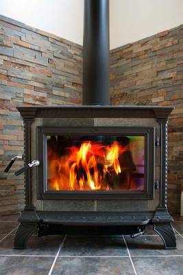 Book cover for Cast Iron Wood Stove Burning Hot with Slate Tile Journal