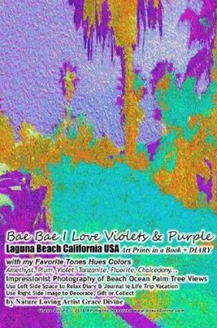Cover of Bae Bae I Love Violets & Purple Laguna Beach California USA Art Prints in a Book + DIARY with my Favorite Tones Hues Colors Amethyst, Plum, Violet, Tanzanite, Fluorite, Chalcedony... Impressionist Photography of Beach Ocean Palm Tree Views