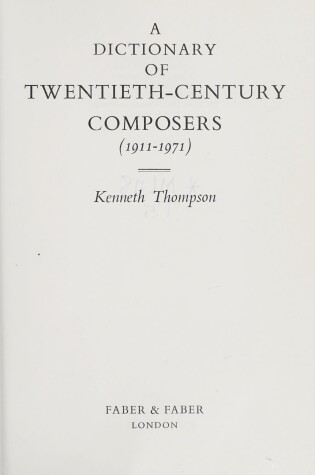 Cover of Dictionary of Twentieth-century Composers, 1911-71