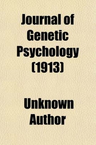 Cover of Journal of Genetic Psychology Volume 20