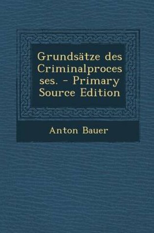 Cover of Grundsatze Des Criminalprocesses. - Primary Source Edition