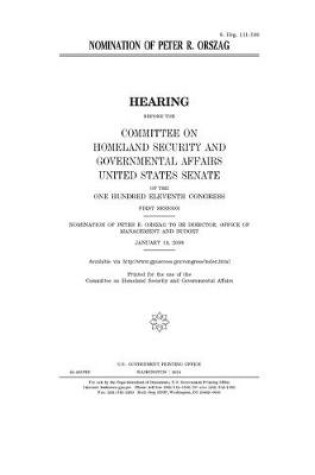 Cover of Nomination of Peter R. Orszag