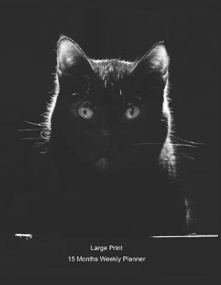 Book cover for Large Print - 2020 - 15 Months Weekly Planner - Pets - I Love Cats - Black Cat Staring At You