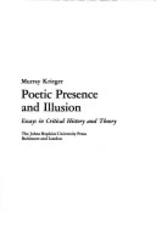 Cover of Poetic Presence and Illusion