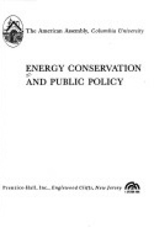 Cover of Energy Conservation and Public Policy