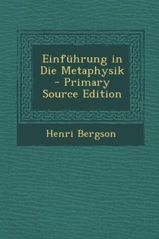 Cover of Einfuhrung in Die Metaphysik