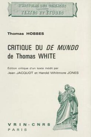 Cover of Critique Du de Mundo de Thomas White
