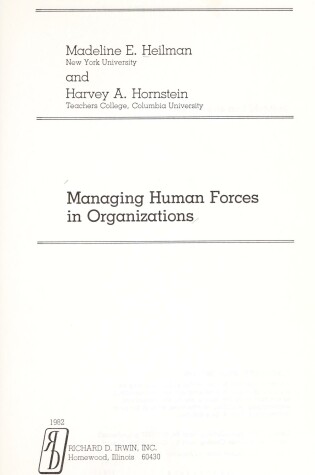 Cover of Managing Human Forces in Organizations