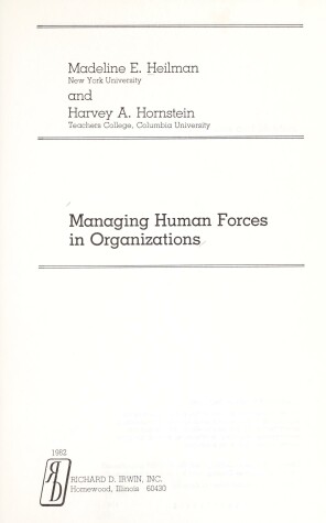 Book cover for Managing Human Forces in Organizations