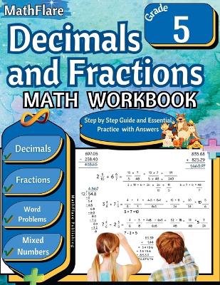 Cover of Decimals and Fractions Math Workbook 5th Grade