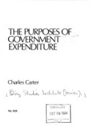 Cover of Purposes of Government Expenditure