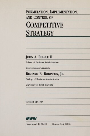 Cover of Formulation and Implementation of Competitive Strategy