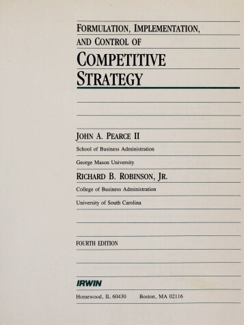 Book cover for Formulation and Implementation of Competitive Strategy