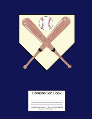 Book cover for Composition Book 200 Sheets/400 Pages/8.5 X 11 In. Wide Ruled/ Bats Ball Diamond Field Baseball- Navy