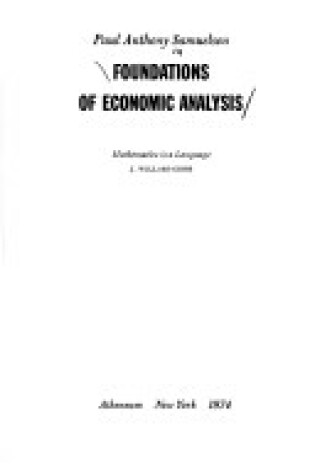 Cover of Foundations of Economic Analysis