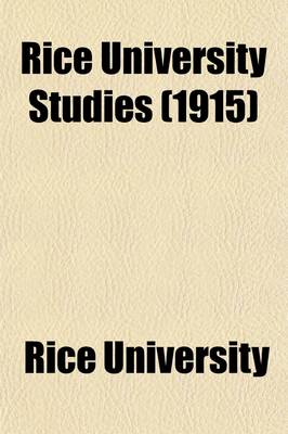 Book cover for Rice University Studies (Volume 2)