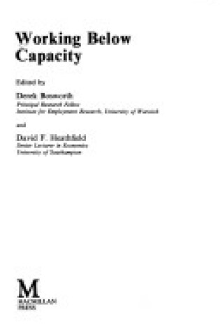 Cover of Working Below Capacity