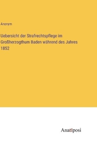 Cover of Uebersicht der Strafrechtspflege im Großherzogthum Baden während des Jahres 1852