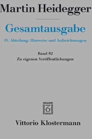 Cover of Martin Heidegger, Zu Eigenen Veroffentlichungen