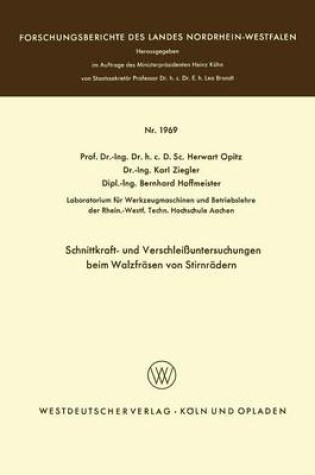Cover of Schnittkraft- Und Verschleissuntersuchungen Beim Walzfrasen Von Stirnradern