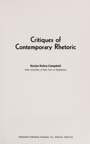 Book cover for Critiques of Contemporary Rhetoric