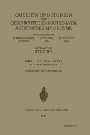 Cover of Quellen Und Studien ƶur Geschichte Der Mathematik Astronomie Und Physik