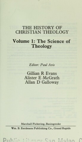 Book cover for The History of Christian Theology: Vol.1: the Science of Theology