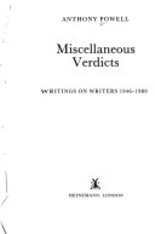 Cover of Miscellaneous Verdicts