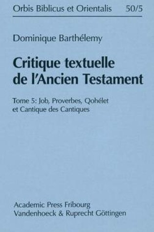 Cover of Critique Textuelle de l'Ancien Testament