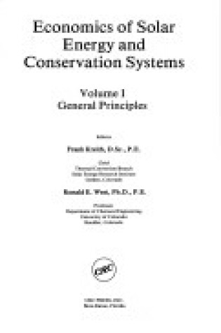 Cover of Econs of Solar Energy & Conservation Sys Vol 1