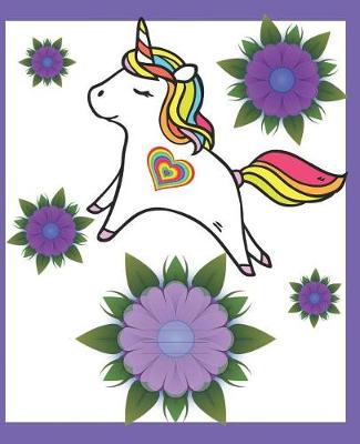 Cover of Purple Flowers Cute Rainbow Heart Unicorn Cover Girl Composition Wide-ruled blank line School Notebooks
