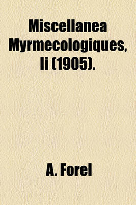 Book cover for Miscellanea Myrmecologiques, II (1905).