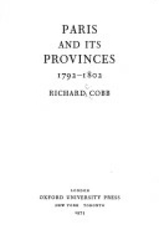 Cover of Paris and Its Provinces, 1792-1802