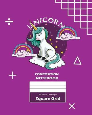 Book cover for Unicorn Square Grid, Graph Paper Composition Notebook, 100 Sheets, Large 8 x 10 Inch, Quad Ruled Purple Cover