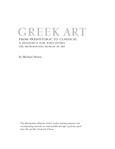 Cover of Greek Art from Prehistoric to Classical