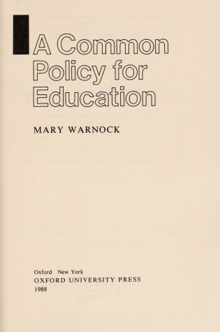 Cover of A Common Policy for Education