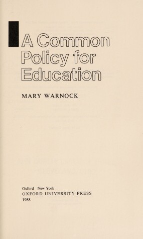 Cover of A Common Policy for Education