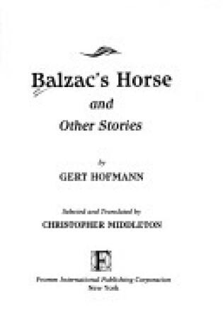 Cover of Balzacs Horse and Strs