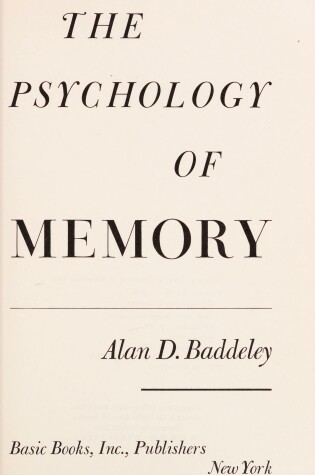 Cover of Psychology of Memory