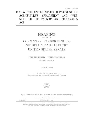 Book cover for Review the United States Department of Agriculture's management and oversight of the Packers and Stockyards Act