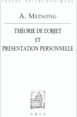 Cover of Theorie de l'Objet & Presentation Personnelle